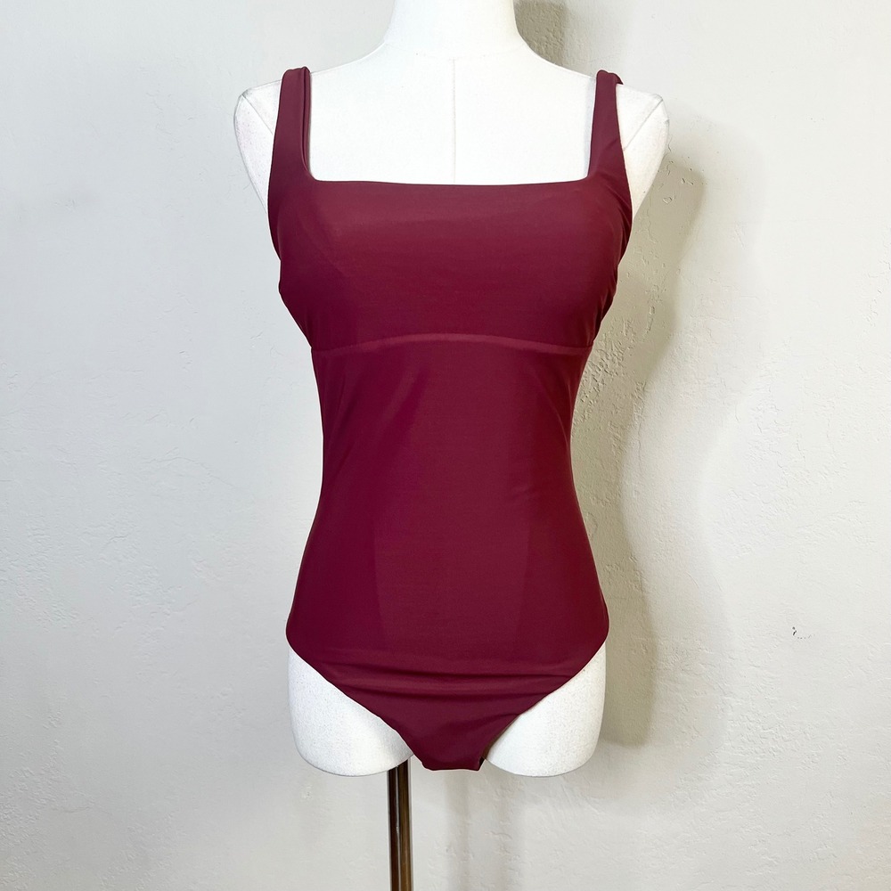 Bondi Born‎ Sculptuer One Piece Swimsuit Burgundy Wine Red Square Neck Medium
